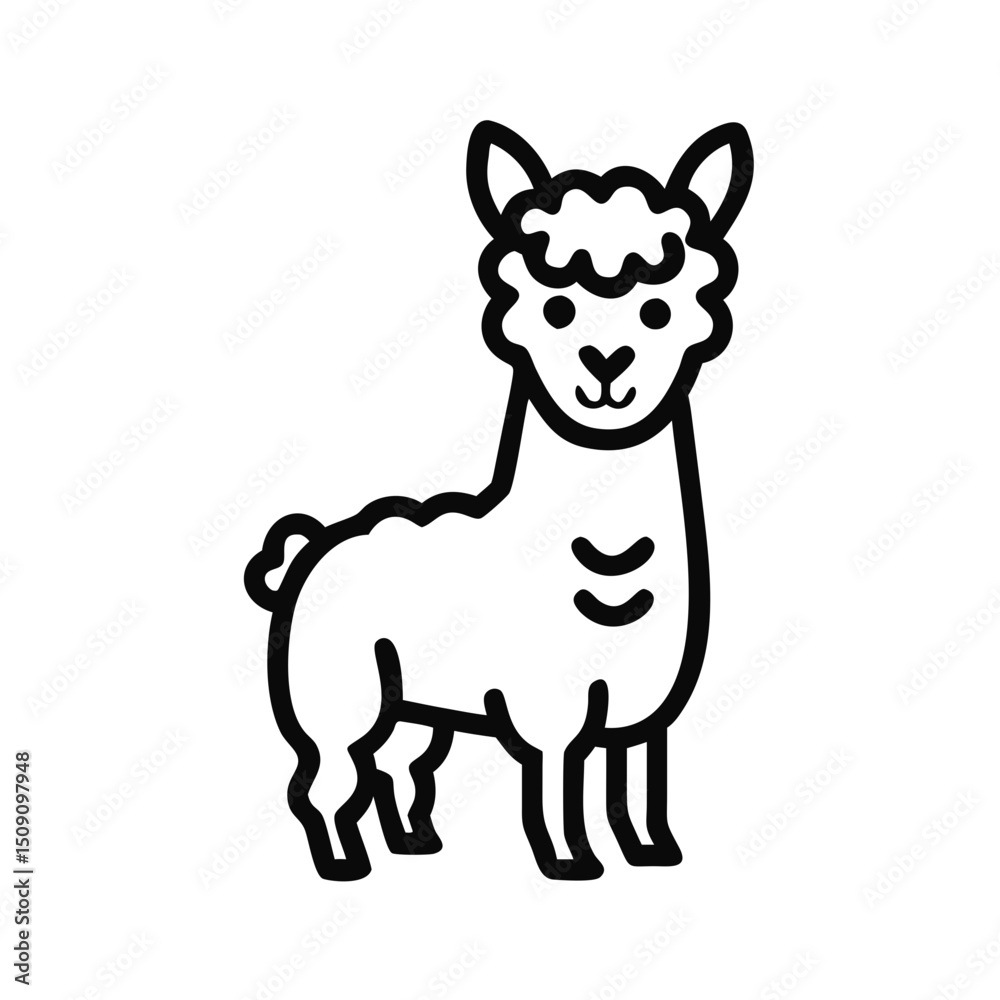 Fototapeta premium Cartoon llama standing confidently on a white background