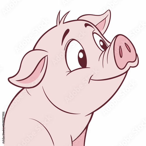 Simple Pink Pig Face Isolated on White Background
