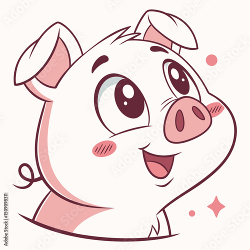 Kawaii Pig Face with Blush Cheeks Vector
