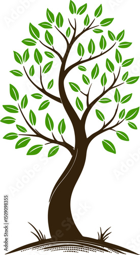 Elegant Decorative Tree with Green Leaves Isolated on White Background . Green Eco Tree Vector Design eps3