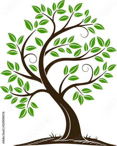 Elegant Decorative Tree with Green Leaves Isolated on White Background . Green Eco Tree Vector Design eps1
