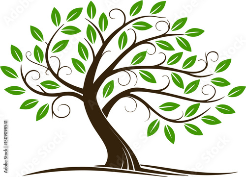 Elegant Decorative Tree with Green Leaves Isolated on White Background . Green Eco Tree Vector Design eps6