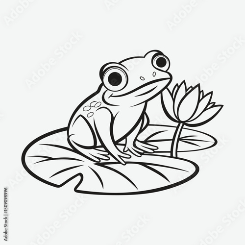 Cute Frog Coloring Page with Water Lily.