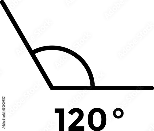 120 degree angle icon. Educational school learning. Geometric symbol. Mathematical elements. Symbol of measure and math. Measuring the degree of inclination with a protractor