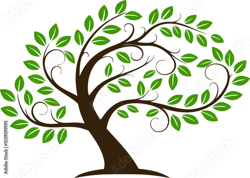 Elegant Decorative Tree with Green Leaves Isolated on White Background . Green Eco Tree Vector Design eps7