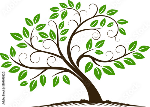 Elegant Decorative Tree with Green Leaves Isolated on White Background . Green Eco Tree Vector Design eps11