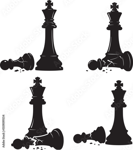 Destroyed Chess King Pawn Silhouette Vector Illustration