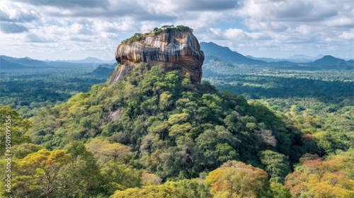 The Lion's Rock Fortress of Sigiriya is found in a forest on Sri Lanka island, centrally located