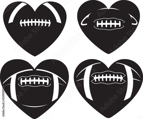 Heart Shape American Football Silhouette Vector Illustration