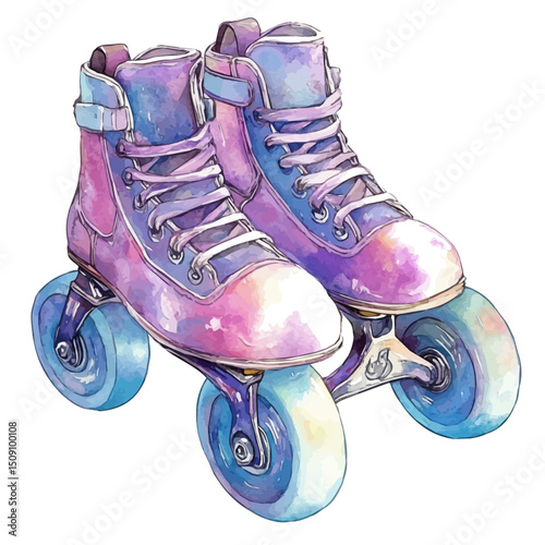Roller Skates, watercolor painting vector, high quality, isolated on a white background.