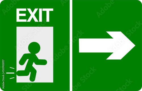 exit sign direction with running man and arrow.