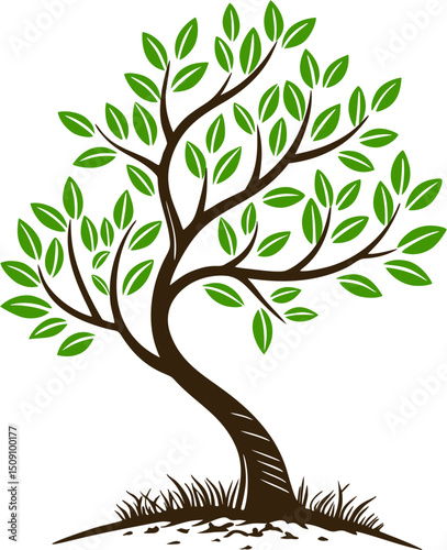 Elegant Decorative Tree with Green Leaves Isolated on White Background . Green Eco Tree Vector Design eps12