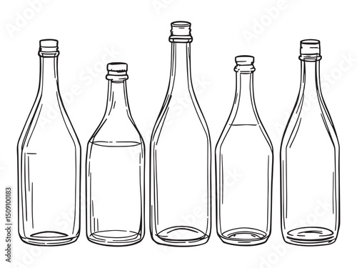 Minimalist Sake Bottle Line Drawing Set
