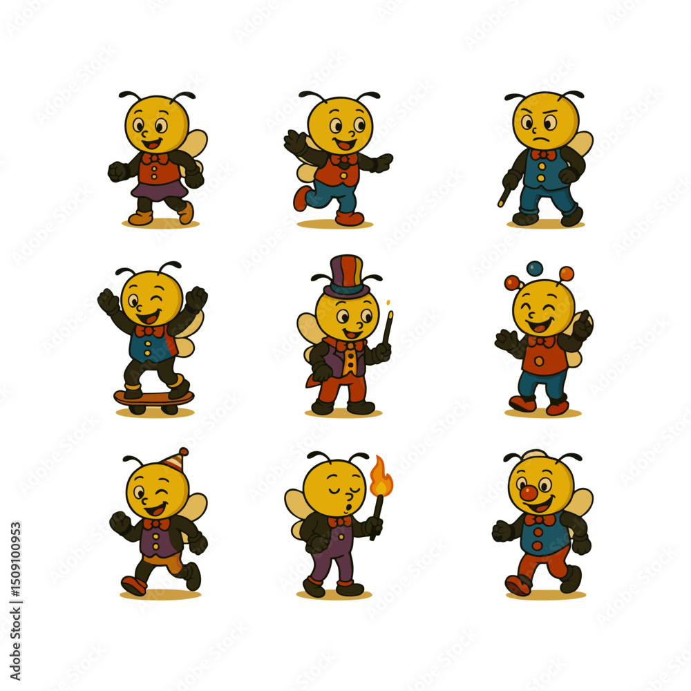 Obraz premium Cartoon Bees Performing in Circus Costumes