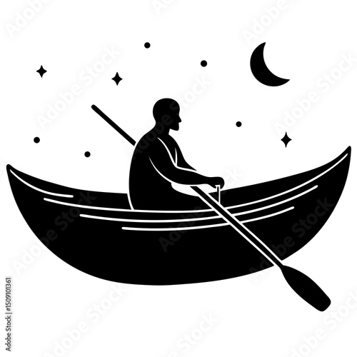 A person rowing a boat in the sky