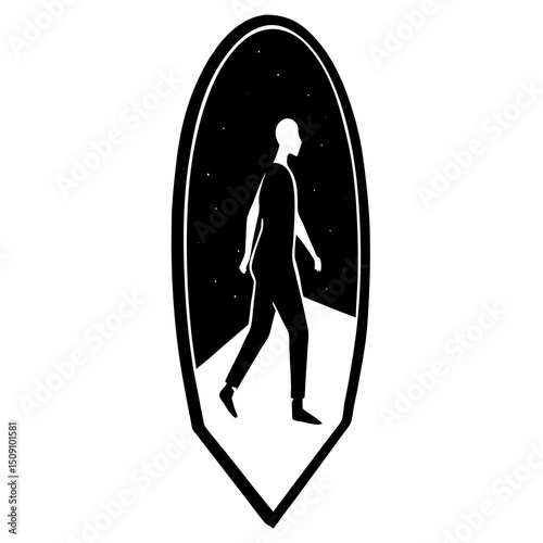 A person walking out of a mirror