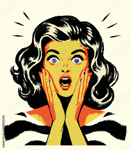 Surprised Woman Pop Art Style Illustration