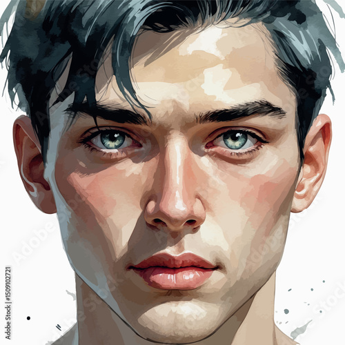 Artistic male portrait vector in expressive watercolor style
