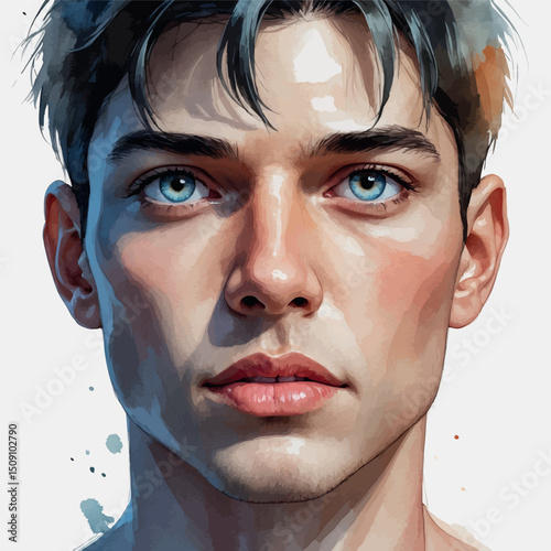 Artistic male portrait vector in expressive watercolor style