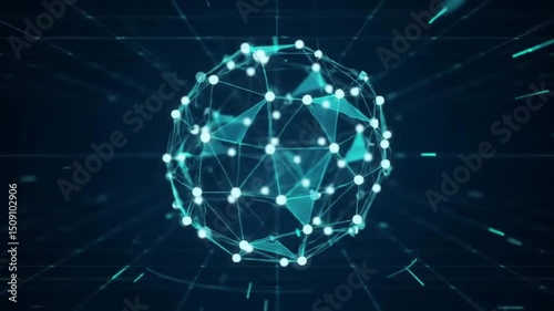 Futuristic Network Sphere with Glowing Connections and Data Flowing in a Digital Space
