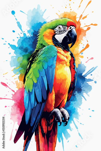 Tropical watercolor parrot vector illustration in vibrant colors