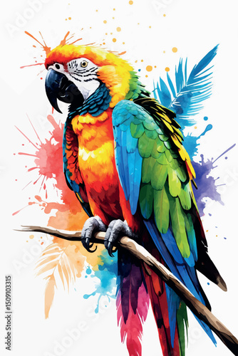 Tropical watercolor parrot vector illustration in vibrant colors