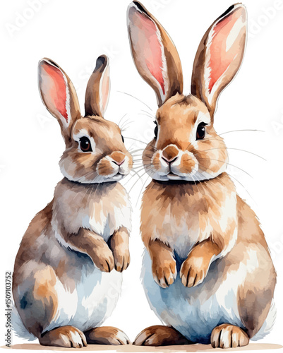Watercolor rabbit family vector in warm gentle pastel style