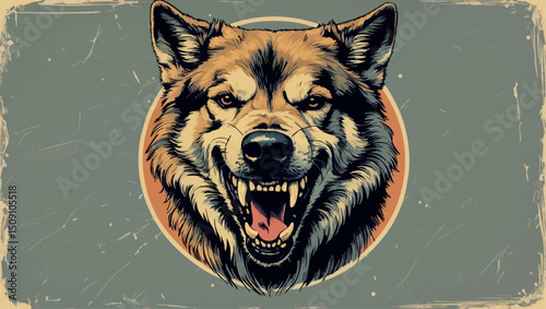 Mad wild dog in rage engraving-style vector on white