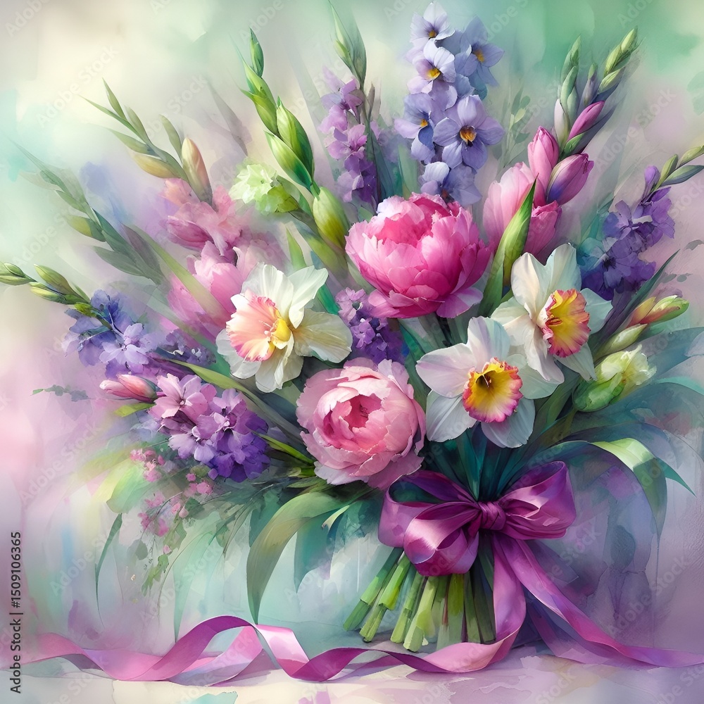 custom made wallpaper toronto digitalbouquet of flowers with ribbon 