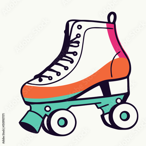 Retro Roller Skates Illustration, Colorful Design, Vintage