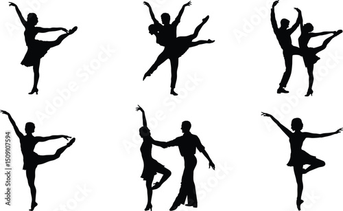 A hip-hop dancer mid-backflip, curved body with arms reaching Vector Illustration Dance Silhouettes for Performance Art Design