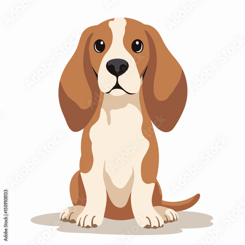 Adorable beagle puppy sitting, ears perked up, light brown fur, white chest, big eyes. This charming beagle puppy image is perfect for pet adoption websites, greeting cards, or children's books.