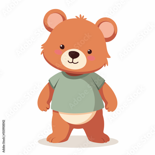 Adorable brown teddy bear wearing a green shirt. This charming teddy bear illustration is perfect for children's books, greeting cards, or apparel designs.