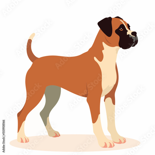 Boxer dog breed canine portrait, strong muscular build, fawn coat, elegant posture, alert expression. This majestic boxer dog image is perfect for pet adoption posters, dog breed guides,