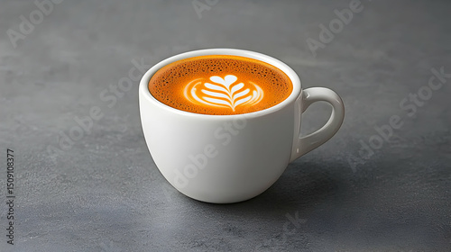 White Cup of Latte Art Coffee on Grey Surface