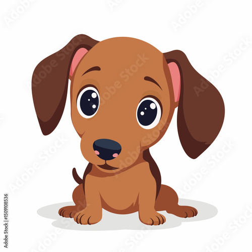 Adorable dachshund puppy sitting, brown coat and big eyes. This charming puppy is perfect for children's books, greeting cards, or pet store advertisements.