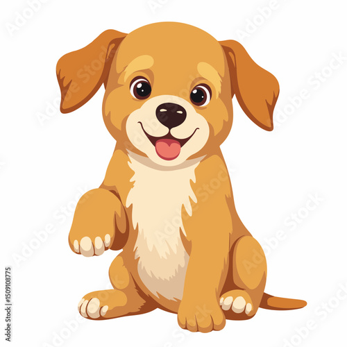 Adorable golden retriever puppy sitting and giving paw.  This cheerful golden retriever puppy is perfect for pet adoption websites. Happy puppy image for pet shop marketing materials.