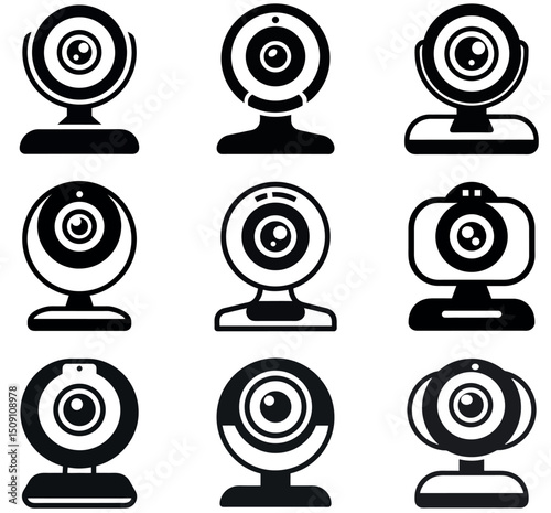 Vector Webcam Icon Set: Black & White Web Camera Graphics Collection