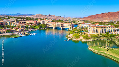 Aerial Lake Las Vegas Waterfront Resort Marina Bridge Fly Over