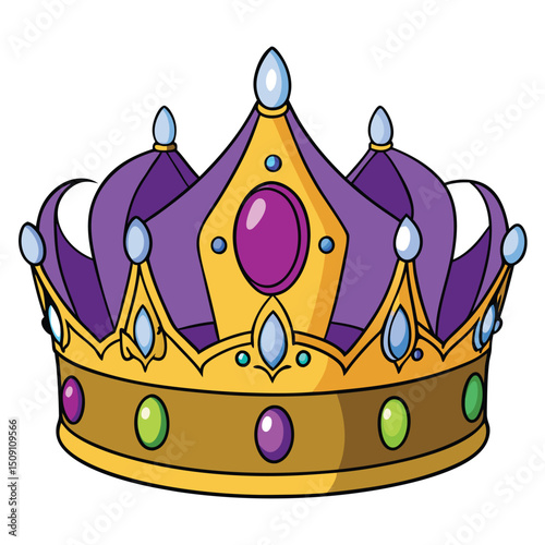 Royal crown with gemstones and purple velvet accents