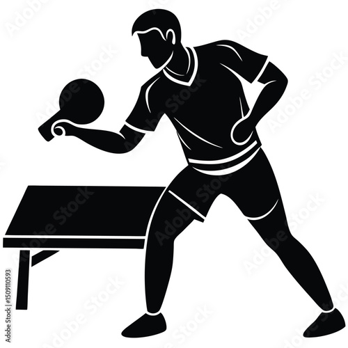 Dynamic Table Tennis Player Silhouette Vector Illustration of a Focused Athlete in Action, Perfect for Sports Designs and More
