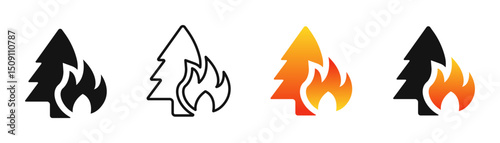 Wildfire silhouette, wildfire icon, tree on fire logo symbol. Vector illustration and png transparent