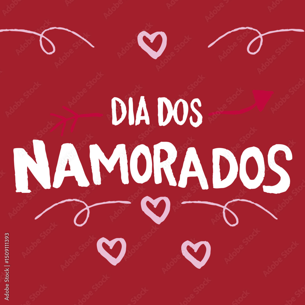 Dia dos namorados em lettering feito a mão com corações