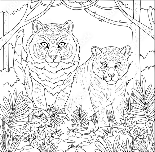 vector image of various kinds in black and white style with forest nuances