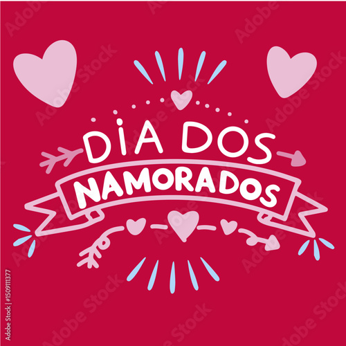 Dia dos namorados lettering delicado com corações e flecha rosa