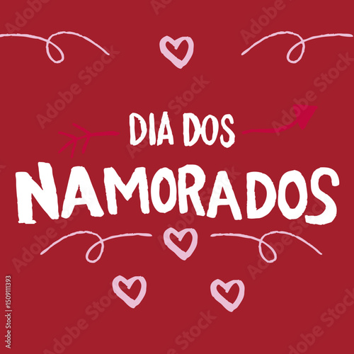 Dia dos namorados em lettering feito a mão com corações