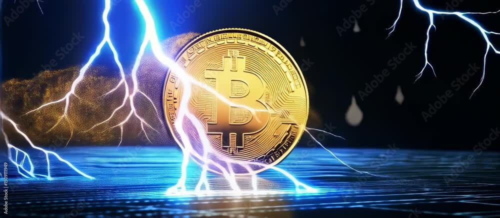 Dramatic bitcoin transformation: lightning strikes digital currency with energy burst
