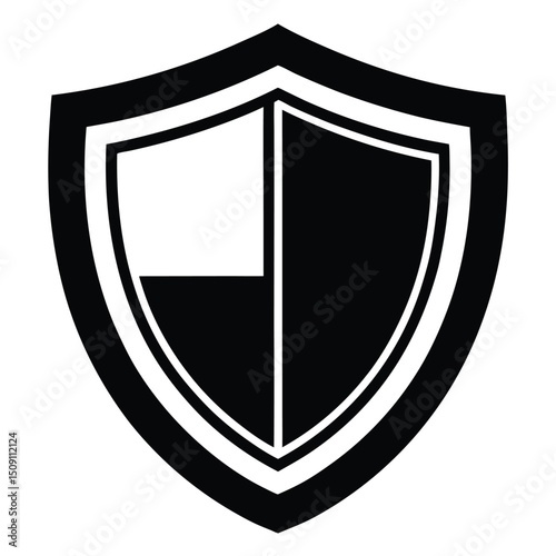 Bold Black and White Shield Vector Illustration Protection, Security, Safety Icon