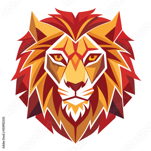 Tribal lion head vector illustration with fire and skull elements for a powerful animal tattoo design