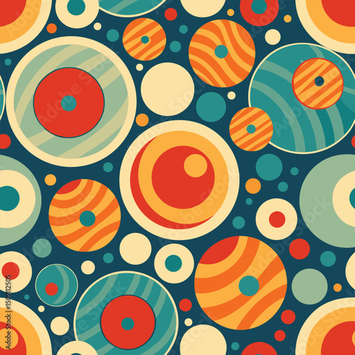 Seamless retro pattern with colorful circles, a vintage vector